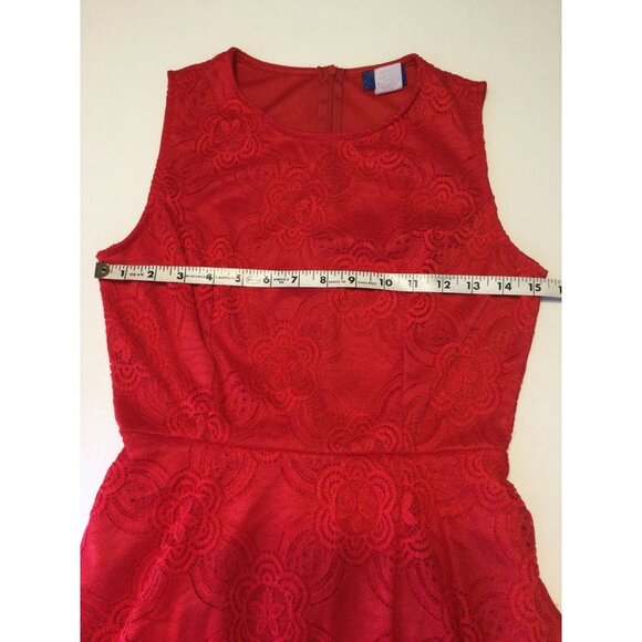 Vintage New Bell Floral Lace Flared-Sleeve Keyhole Shift Mini Dress Red M Peplum - Picture 8 of 9